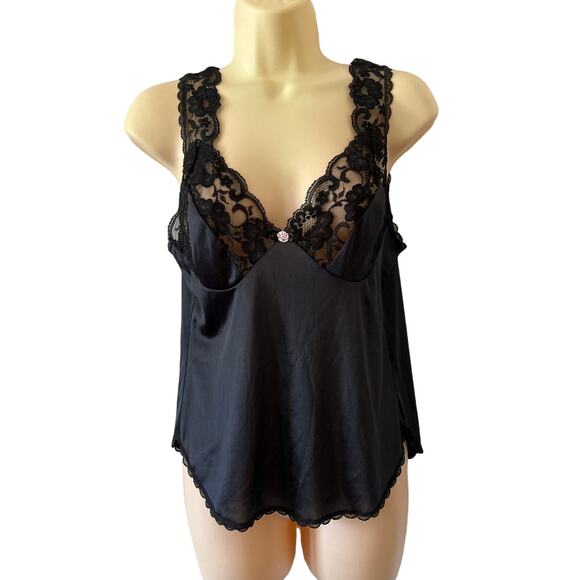 Ashley Taylor Black Lace Trimmed Camisole Size M Vintage 90's - Picture 1 of 8